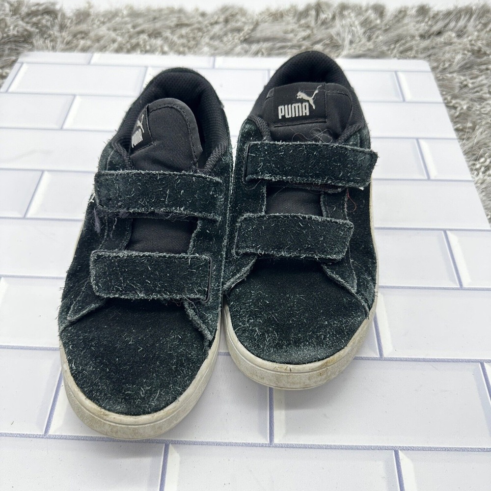 Puma Sneakers Suede Casual Shoes Hook and Loop Black White Kids Size 3C‎